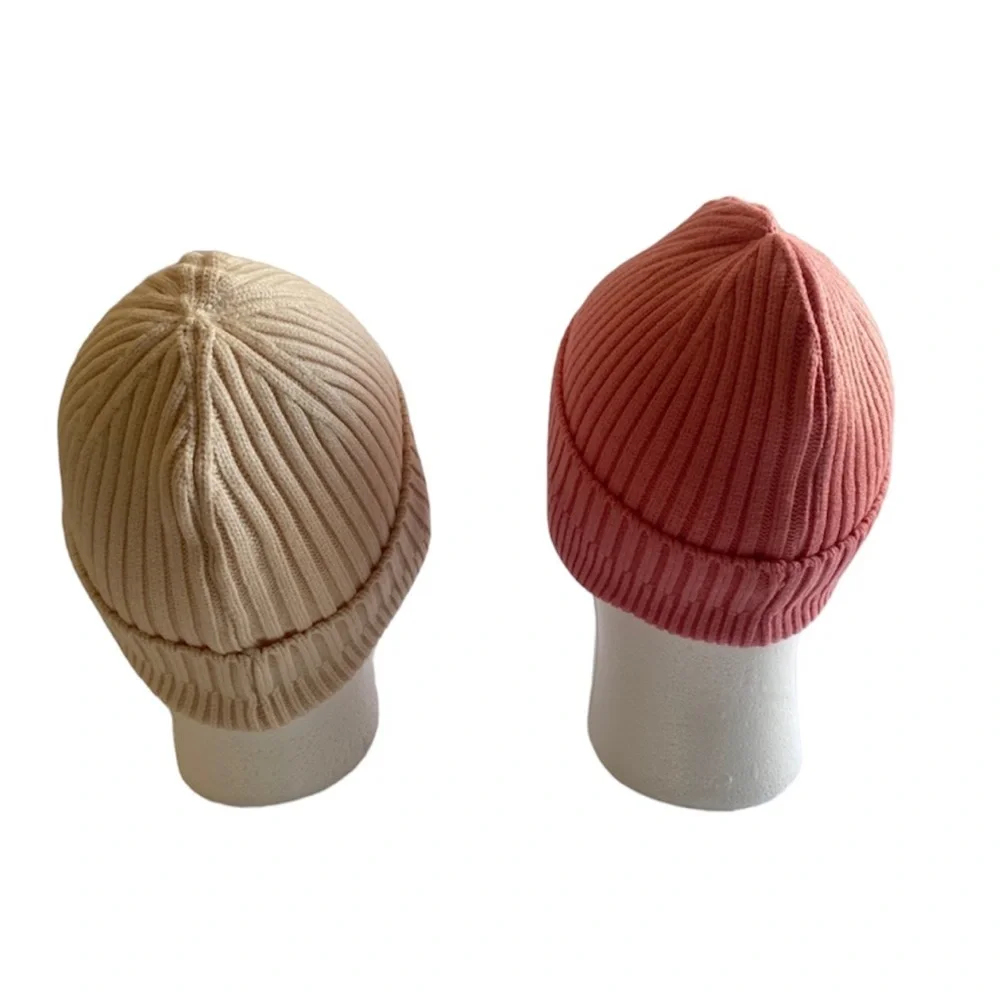 50% Wool 50% Acrylic Ear Covering/Warmer‎ Beanie Hats 2ct Beige & Peach